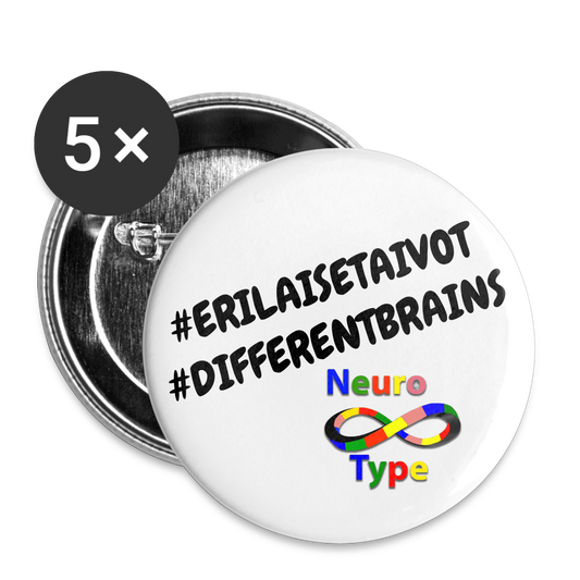 5 pack #ERILAISETAIVOT #DIFFERENTBRAINS buttons - white